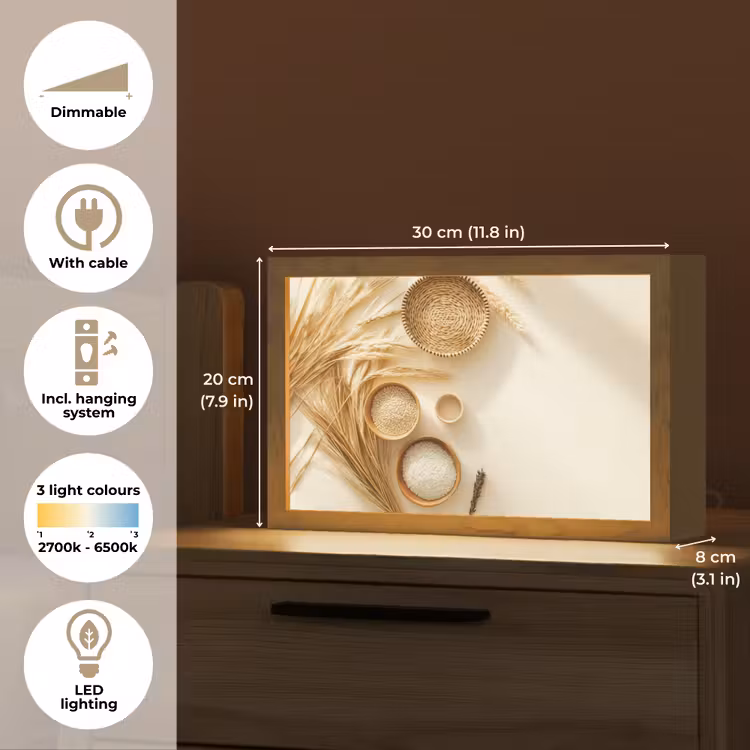 Granen - Hout - Kom - Beige Light Box met kabel (Tafellamp) klein -USP_EN