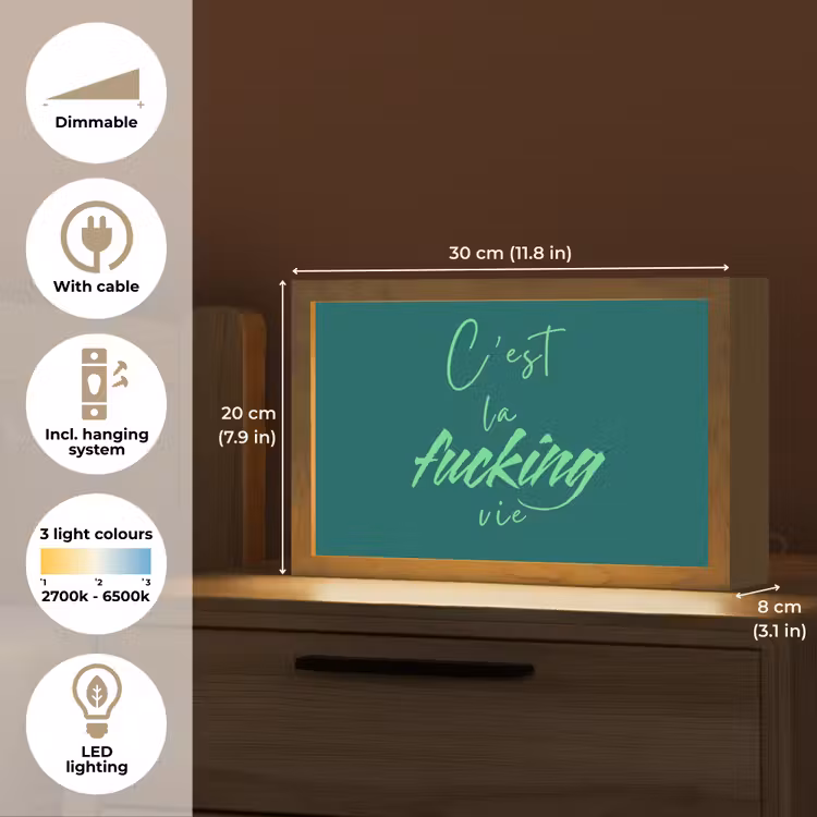 c'est la fucking vie - Groen - Handgeschreven Light Box met kabel (Tafellamp) klein -USP_EN