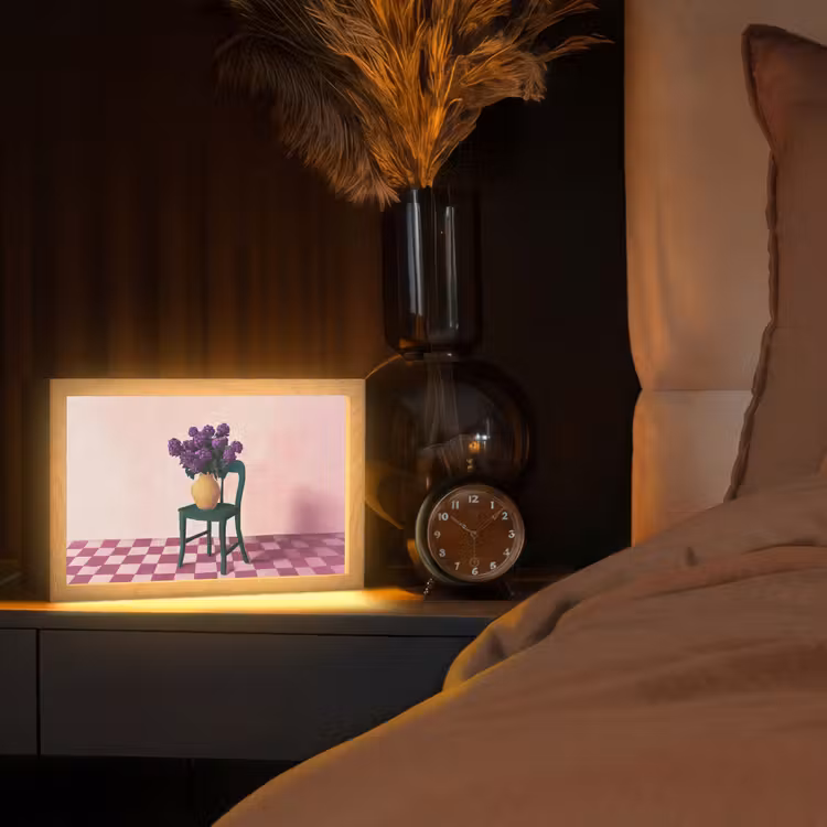 Stoel - Vaas - Bloemen - Geblokt Light Box met kabel (Tafellamp) klein -sfeer1