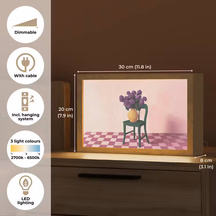 Stoel - Vaas - Bloemen - Geblokt Light Box met kabel (Tafellamp) klein -USP_EN