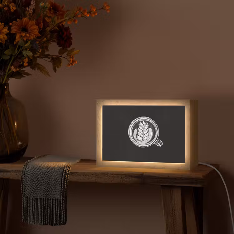 Krijttekening - Koffie - Latte art Light Box met kabel (Tafellamp) klein -sfeer4