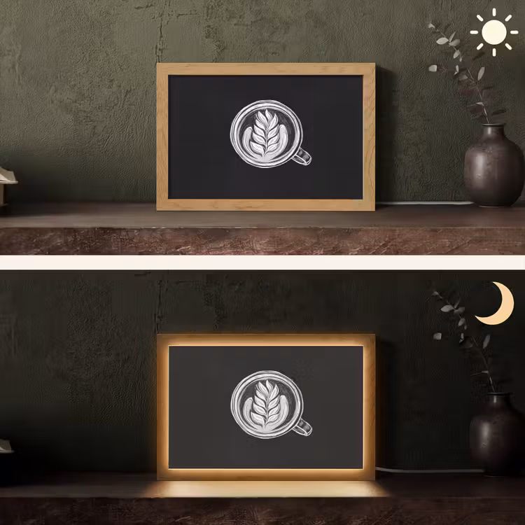 Krijttekening - Koffie - Latte art Light Box met kabel (Tafellamp) klein -sfeer3
