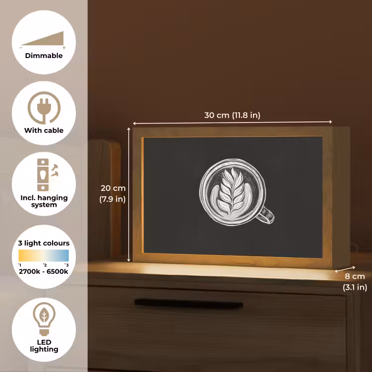 Krijttekening - Koffie - Latte art Light Box met kabel (Tafellamp) klein -USP_EN
