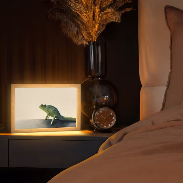 Kameleon - Groen - Minimalistisch Light Box met kabel (Tafellamp) klein -sfeer1