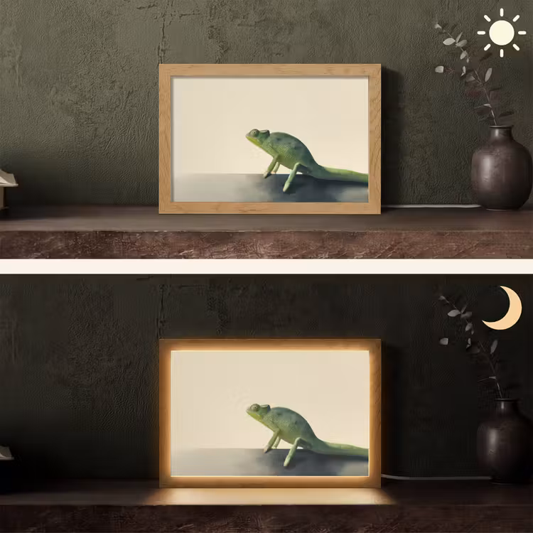 Kameleon - Groen - Minimalistisch Light Box met kabel (Tafellamp) klein -sfeer3