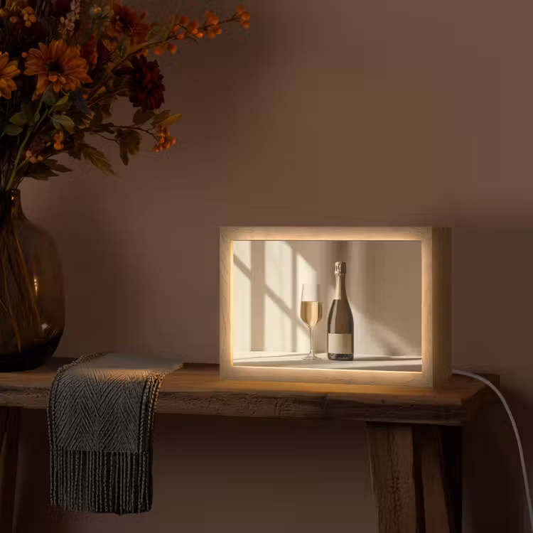 Champagne - Beige - Schaduw - Bubbels Light Box met kabel (Tafellamp) klein -sfeer4