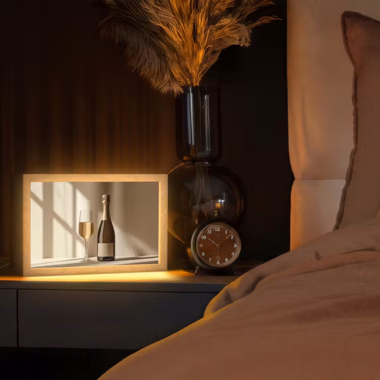 Champagne - Beige - Schaduw - Bubbels Light Box met kabel (Tafellamp) klein -sfeer1