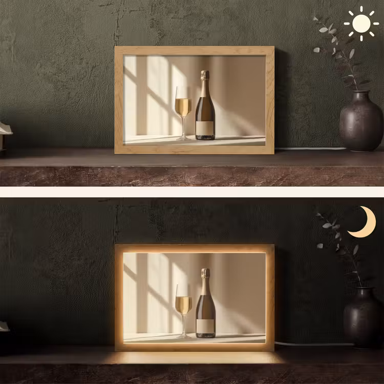 Champagne - Beige - Schaduw - Bubbels Light Box met kabel (Tafellamp) klein -sfeer3