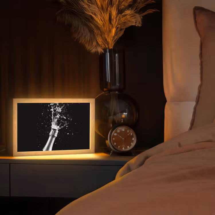Champagne - Zwart - Spetters - Popping Light Box met kabel (Tafellamp) klein -sfeer1