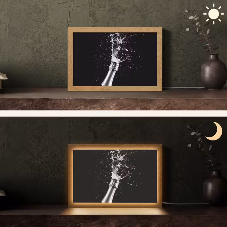 Champagne - Zwart - Spetters - Popping Light Box met kabel (Tafellamp) klein -sfeer3