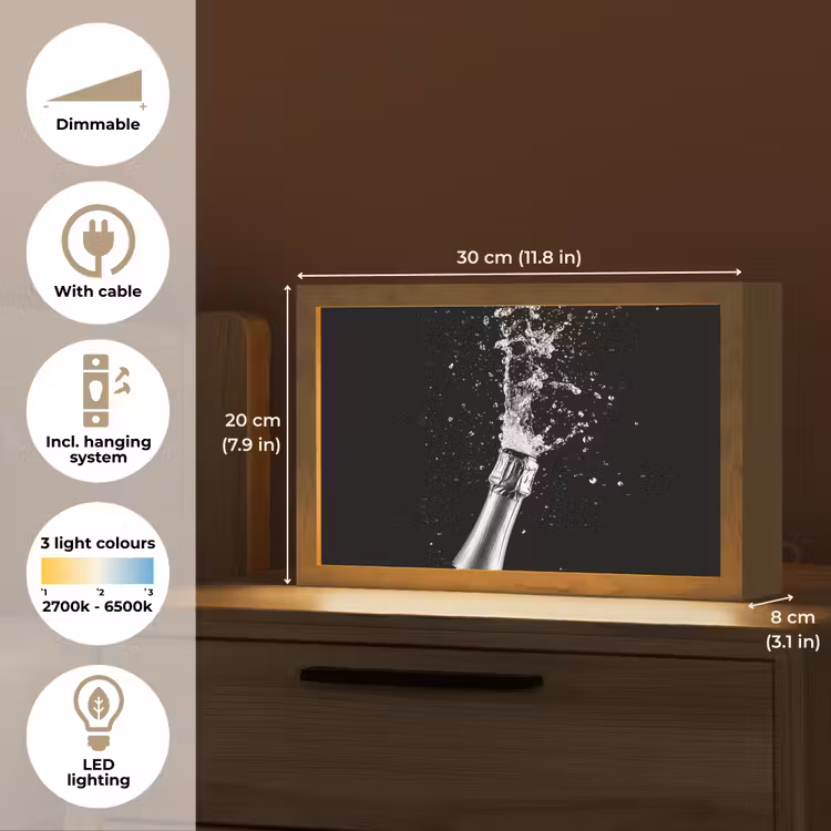 Champagne - Zwart - Spetters - Popping Light Box met kabel (Tafellamp) klein -USP_EN