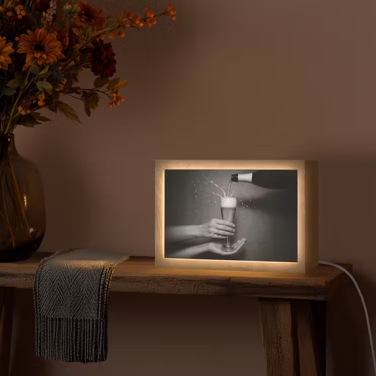 Champagnefles - Glas - Minimalistisch - Spetters Light Box met kabel (Tafellamp) klein -sfeer4