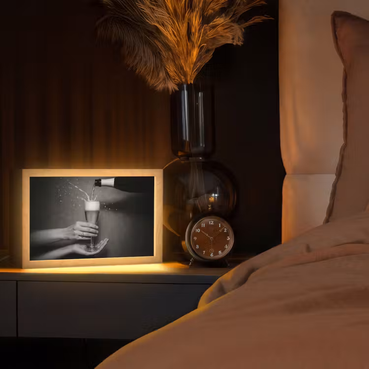 Champagnefles - Glas - Minimalistisch - Spetters Light Box met kabel (Tafellamp) klein -sfeer1