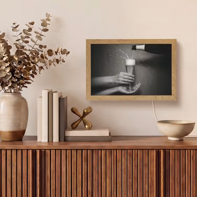 Champagnefles - Glas - Minimalistisch - Spetters Light Box met kabel (Tafellamp) klein -sfeer2