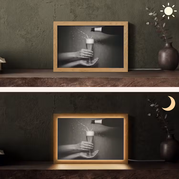 Champagnefles - Glas - Minimalistisch - Spetters Light Box met kabel (Tafellamp) klein -sfeer3
