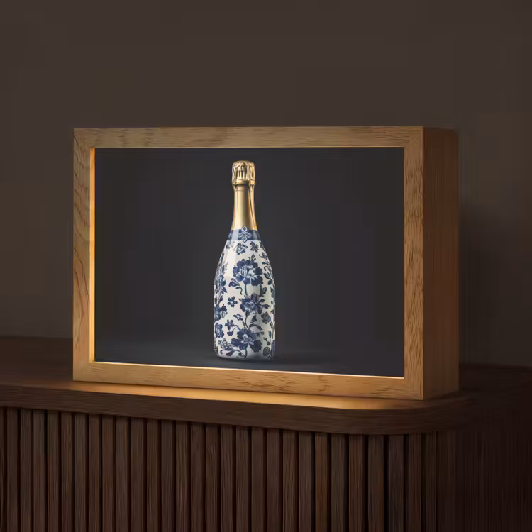 Champagne - Bloemen - Goud - Chique Light Box met kabel (Tafellamp) klein -z3d_website