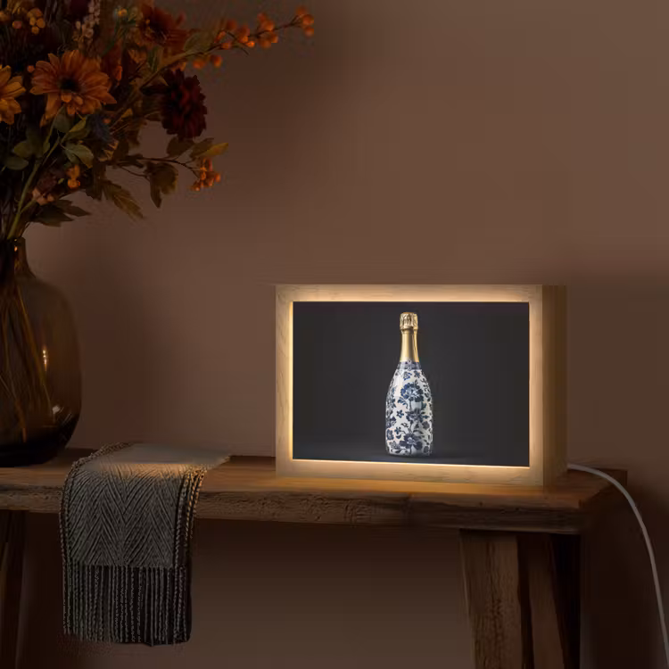 Champagne - Bloemen - Goud - Chique Light Box met kabel (Tafellamp) klein -sfeer4
