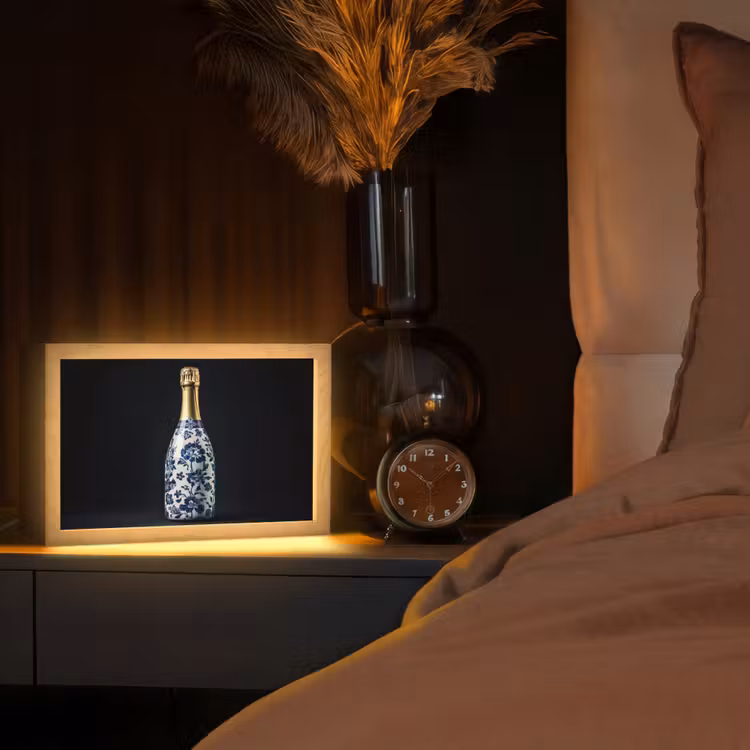 Champagne - Bloemen - Goud - Chique Light Box met kabel (Tafellamp) klein -sfeer1