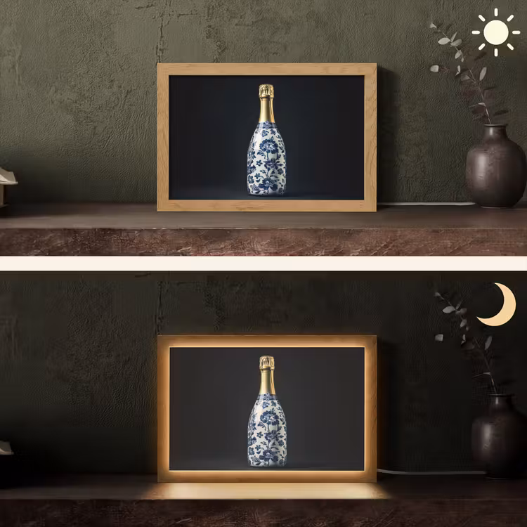 Champagne - Bloemen - Goud - Chique Light Box met kabel (Tafellamp) klein -sfeer3