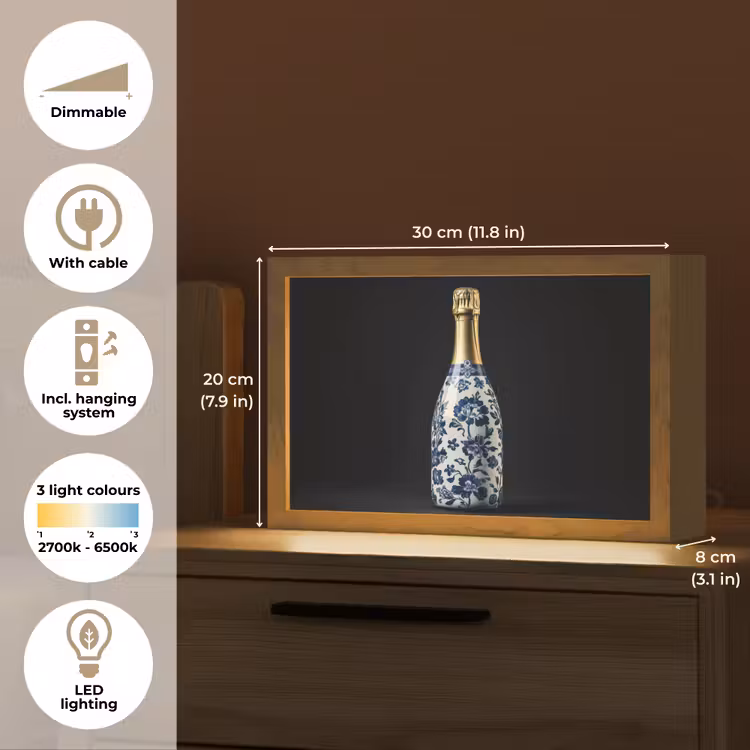 Champagne - Bloemen - Goud - Chique Light Box met kabel (Tafellamp) klein -USP_EN