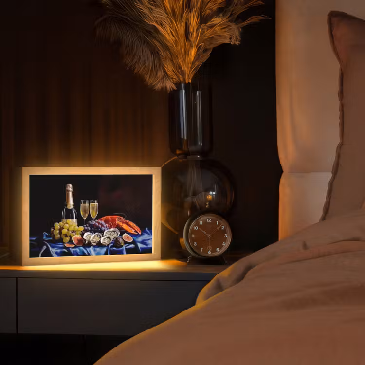 Champagne - Luxe - Oesters Light Box met kabel (Tafellamp) klein -sfeer1