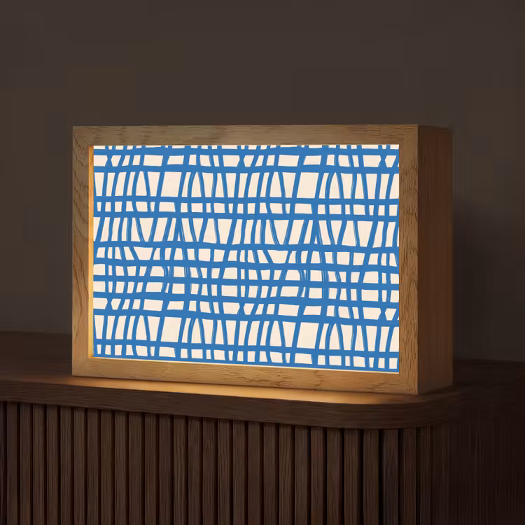 Ruitpatroon - Blauw - Crème Light Box met kabel (Tafellamp) klein 924 -z3d_website
