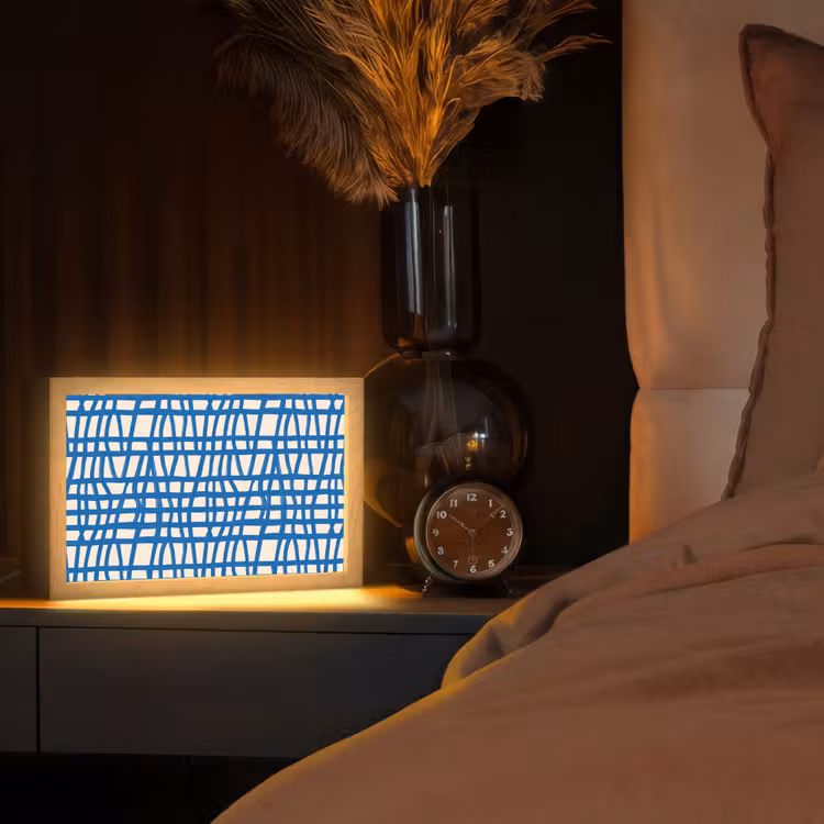 Ruitpatroon - Blauw - Crème Light Box met kabel (Tafellamp) klein 924 -sfeer1