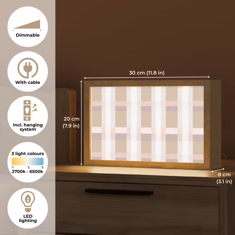 Ruitpatroon - Aardetinten - Minimalistisch Light Box met kabel (Tafellamp) klein 924 -USP_EN