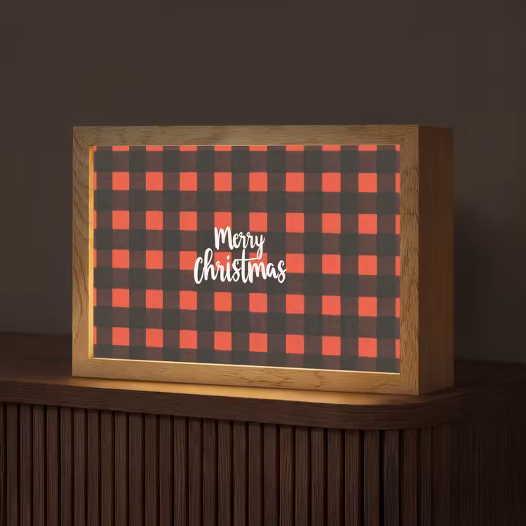 Geruit - Rood - Tekst - Christmas Light Box met kabel (Tafellamp) klein -z3d_website