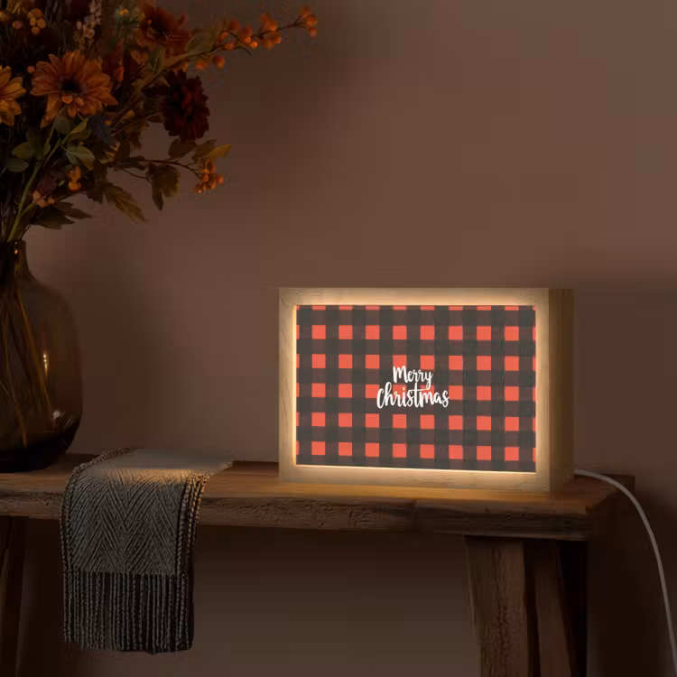 Geruit - Rood - Tekst - Christmas Light Box met kabel (Tafellamp) klein -sfeer4