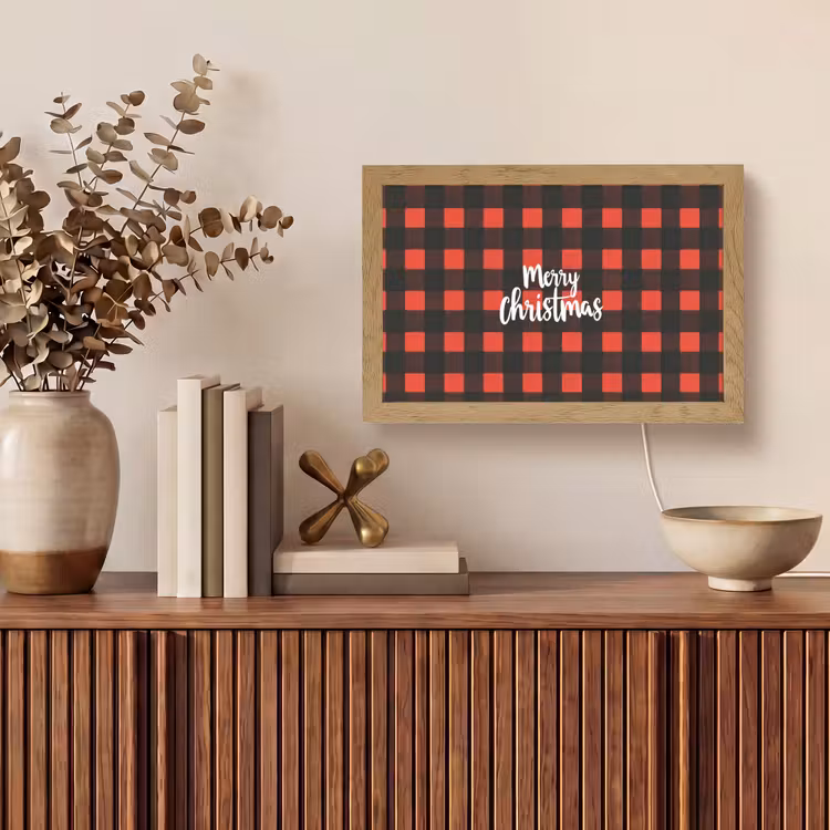 Geruit - Rood - Tekst - Christmas Light Box met kabel (Tafellamp) klein -sfeer2