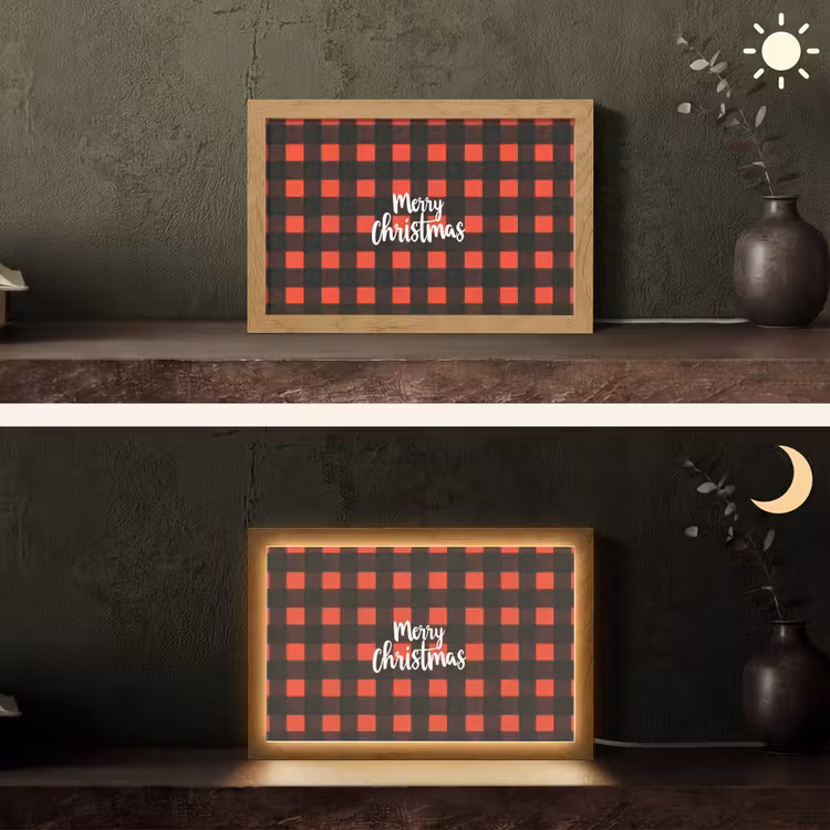 Geruit - Rood - Tekst - Christmas Light Box met kabel (Tafellamp) klein -sfeer3