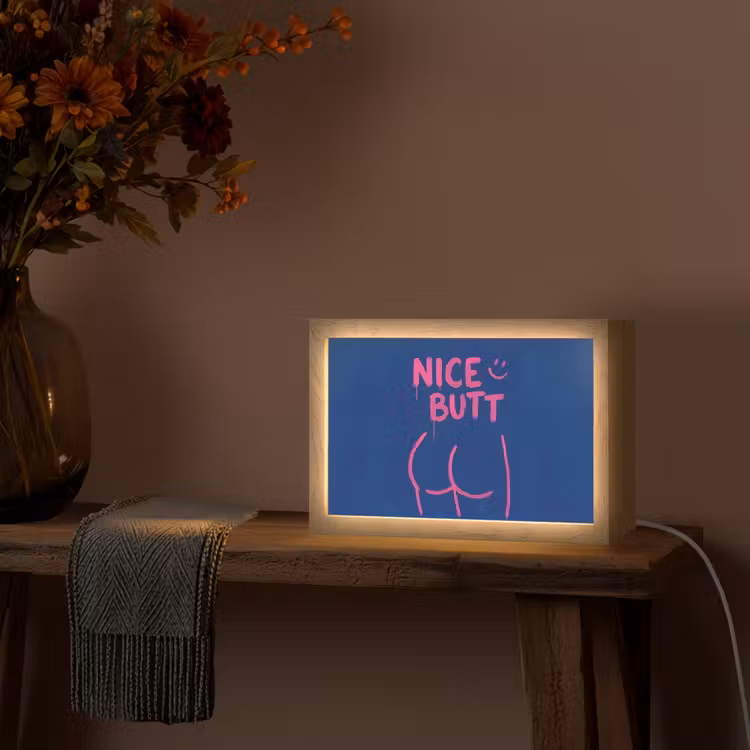 Brutaal - Grappig - Blauw Light Box met kabel (Tafellamp) klein -sfeer4