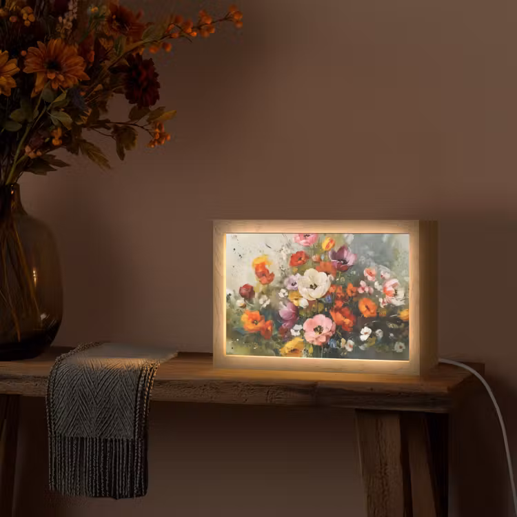 Vrolijk boeket - Dynamisch - Subtiele kleurspatten Light Box met kabel (Tafellamp) klein -sfeer4