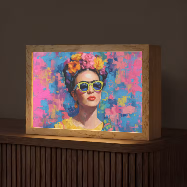 Vrolijk portret - Vrouw - Bloemenkroon Light Box met kabel (Tafellamp) klein -z3d_website