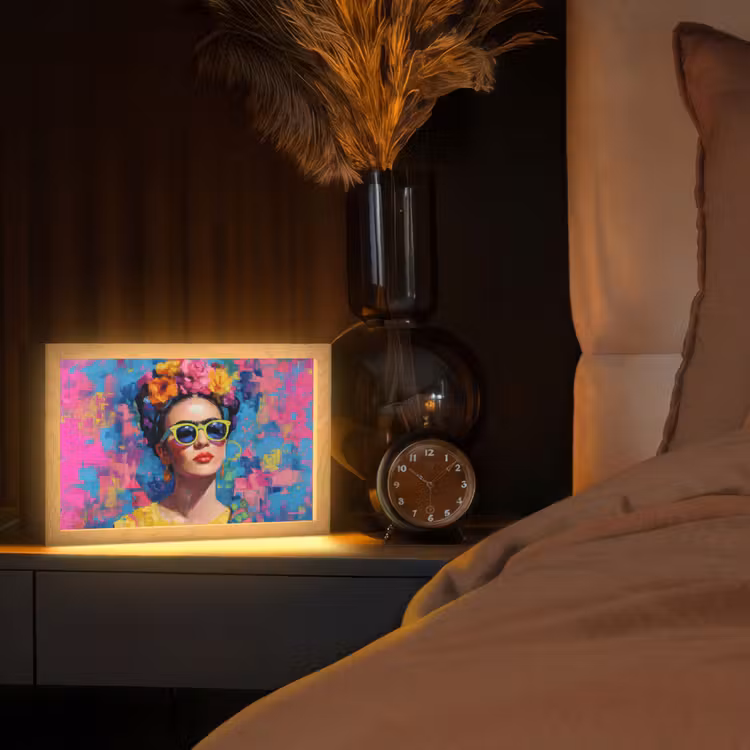 Vrolijk portret - Vrouw - Bloemenkroon Light Box met kabel (Tafellamp) klein -sfeer1