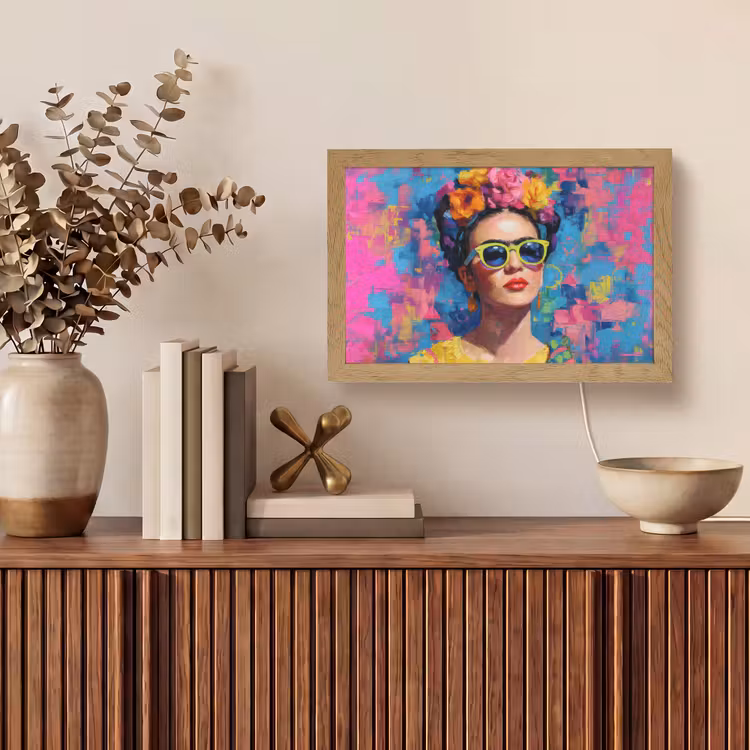 Vrolijk portret - Vrouw - Bloemenkroon Light Box met kabel (Tafellamp) klein -sfeer2