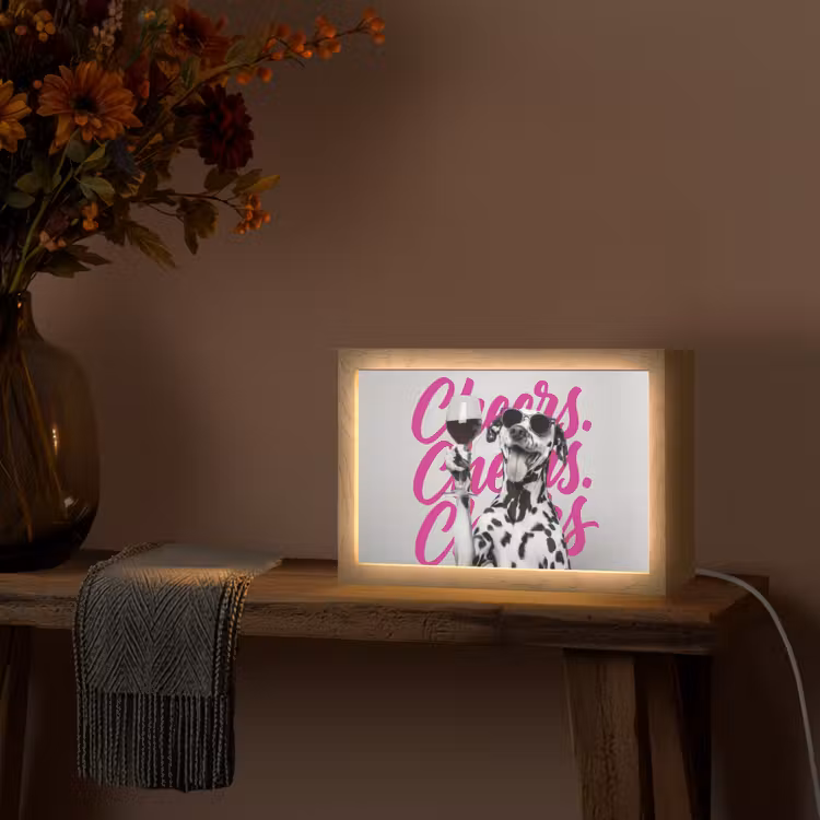 Cheers - Hond - Roze - Wijn Light Box met kabel (Tafellamp) klein -sfeer4