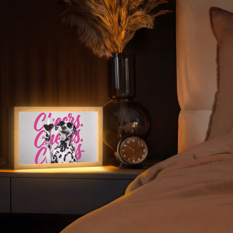 Cheers - Hond - Roze - Wijn Light Box met kabel (Tafellamp) klein -sfeer1