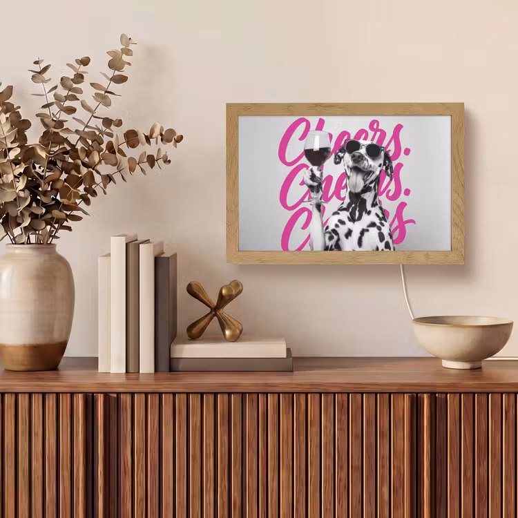 Cheers - Hond - Roze - Wijn Light Box met kabel (Tafellamp) klein -sfeer2