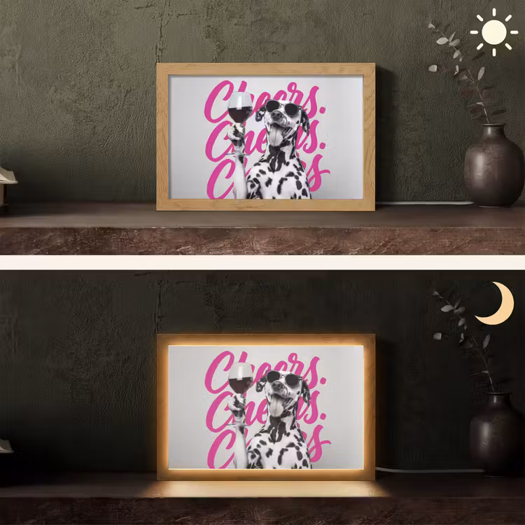 Cheers - Hond - Roze - Wijn Light Box met kabel (Tafellamp) klein -sfeer3
