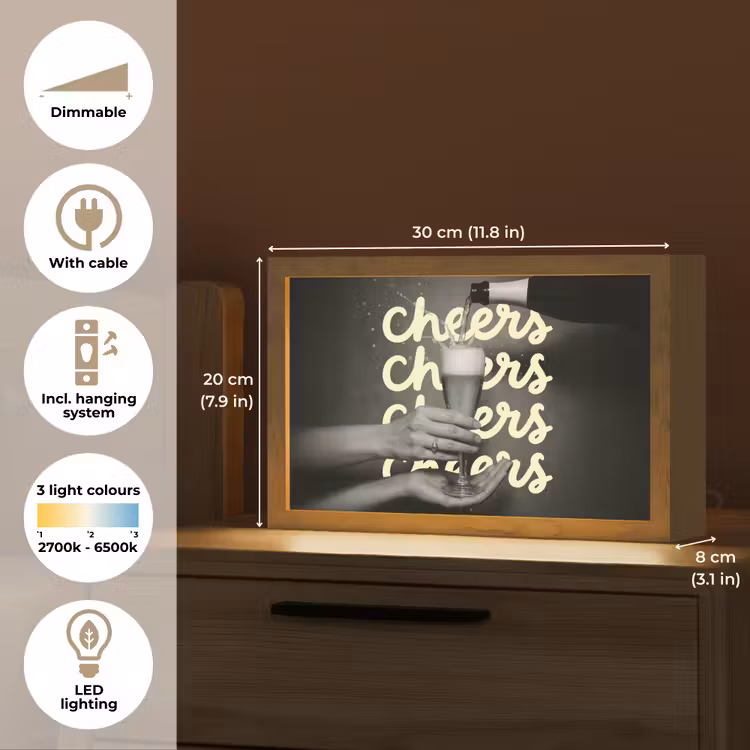 Cheers - Wijn - Zwart - Wit Light Box met kabel (Tafellamp) klein -USP_EN