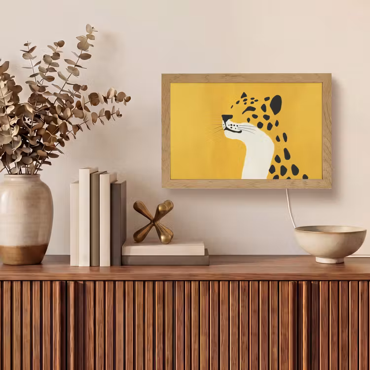 Cheetah - Illustratie - Geel Light Box met kabel (Tafellamp) klein -sfeer2
