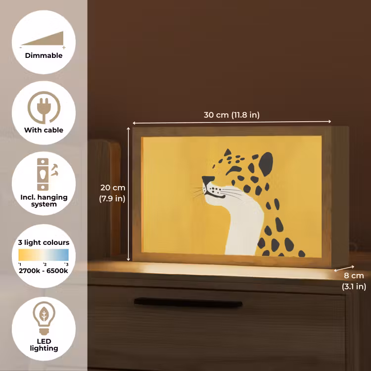 Cheetah - Illustratie - Geel Light Box met kabel (Tafellamp) klein -USP_EN