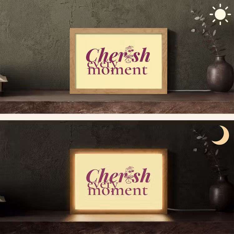 Cherish every moment - Cocktailglas - Geel Light Box met kabel (Tafellamp) klein -sfeer3