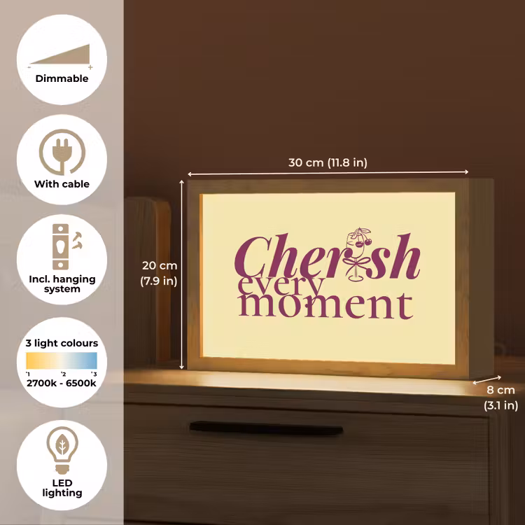 Cherish every moment - Cocktailglas - Geel Light Box met kabel (Tafellamp) klein -USP_EN