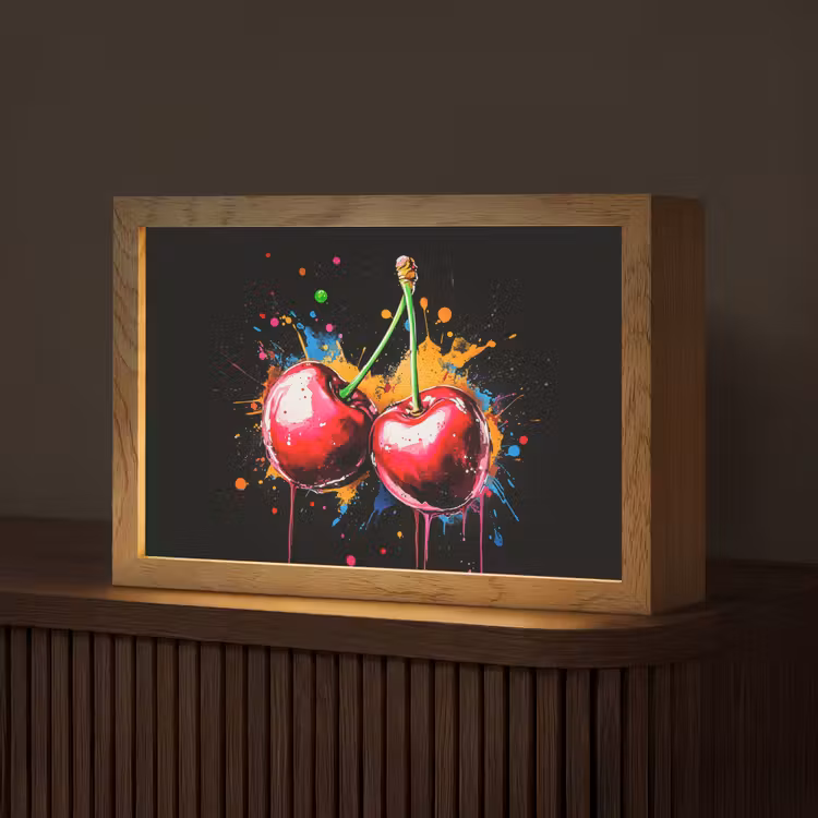 Kersen - Fruit - Graffiti - Verf - Abstract - Modern - Kleurrijk Light Box met kabel (Tafellamp) klein -z3d_website