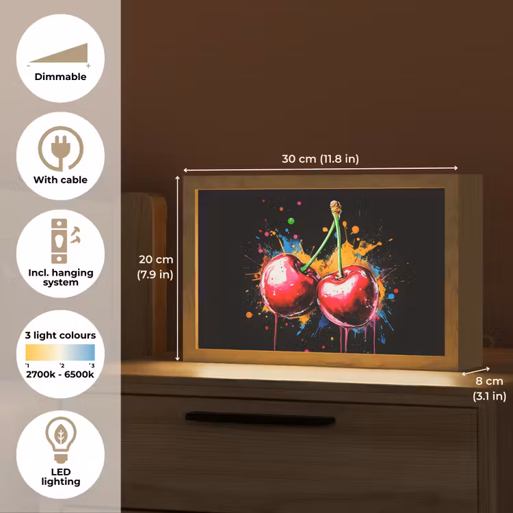 Kersen - Fruit - Graffiti - Verf - Abstract - Modern - Kleurrijk Light Box met kabel (Tafellamp) klein -USP_EN