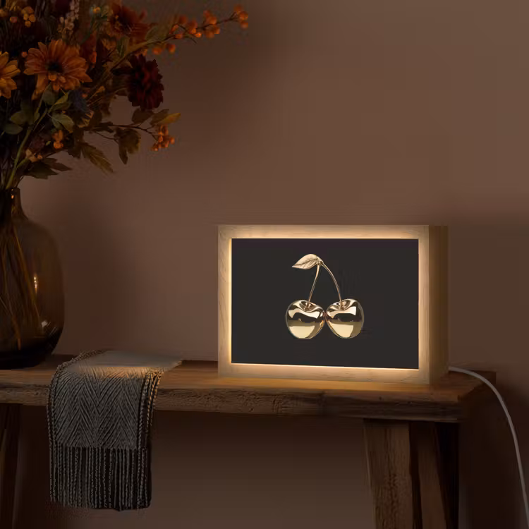 Kersen - Zwart - Goud - Chrome Light Box met kabel (Tafellamp) klein -sfeer4