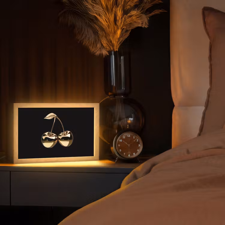 Kersen - Zwart - Goud - Chrome Light Box met kabel (Tafellamp) klein -sfeer1